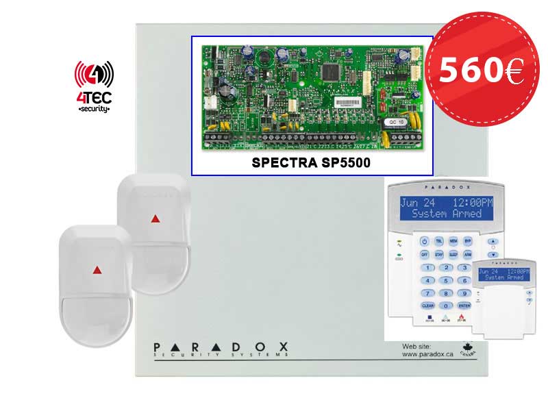 Σύστημα συναγερμού σπιτιού, τιμές σε Paradox SP 5500 με 2 Radar Paradox NV 500 και LCD πληκτρολόγιο