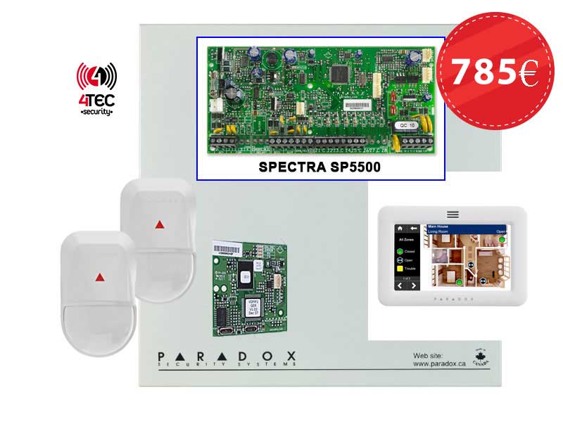 Συναγερμός σπιτιού Paradox SP 5500 με Τηλεφωνητή,Touch screen πληκτρολόγιο & 2 Radar